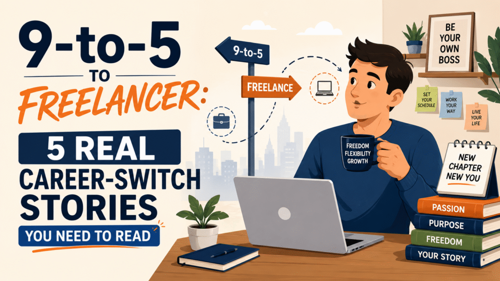 9-to-5 to freelancer career switch illustration