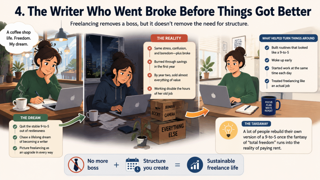 Freelancer's journey from dream to broke to rebuilding structure and routine