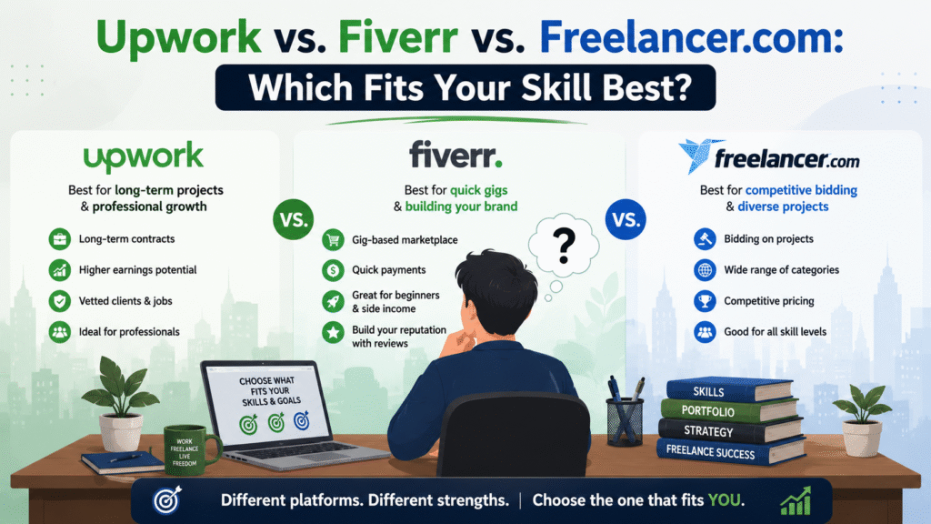 Freelancer Platforms in 2026: The Definitive Comparison of 3 Marketplaces Upwork vs Fiverr vs Freelancer.com comparison for freelancers