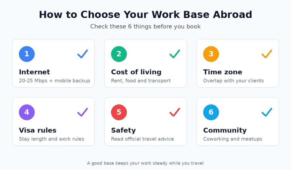 Digital nomad freelancer checklist for choosing a work base abroad