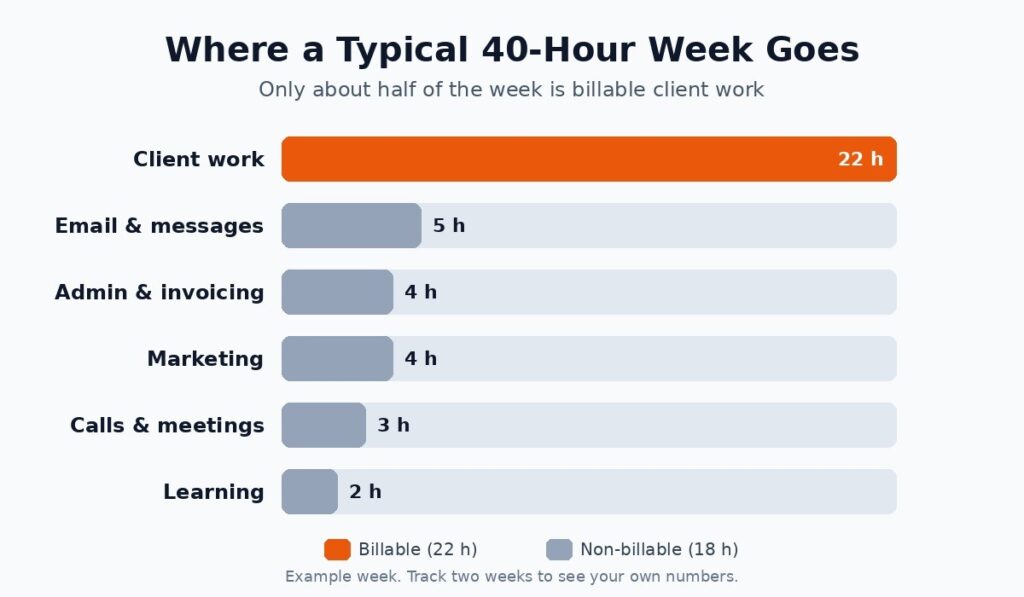 Time tracking for freelancers chart showing billable and non-billable hours in a week